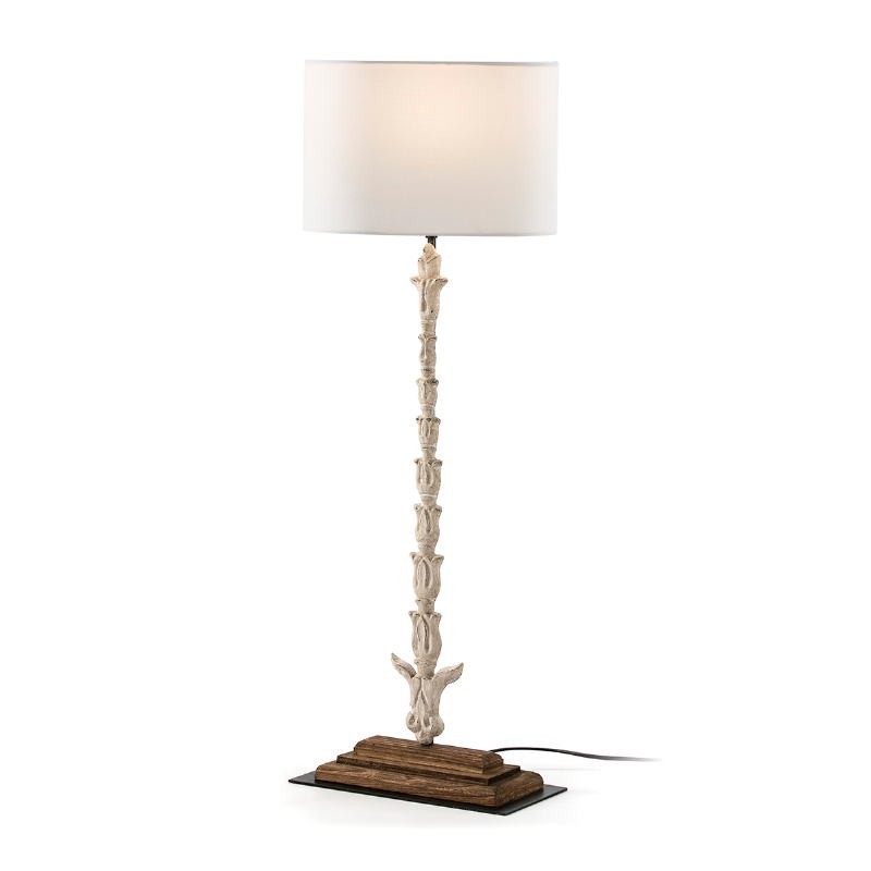 Lampe de Table 30x15x76 Métal Bois Blanc avec abat-jour Blanc