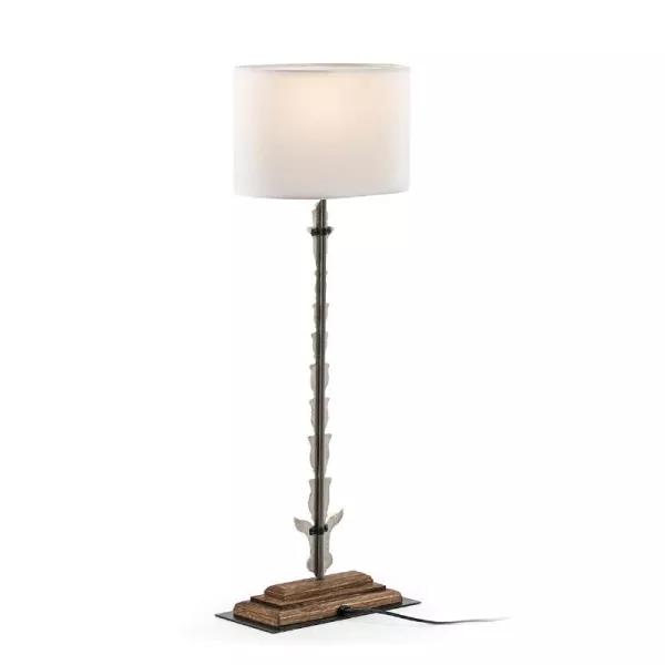 Lampe de Table 30x15x76 Métal Bois Blanc avec abat-jour Blanc