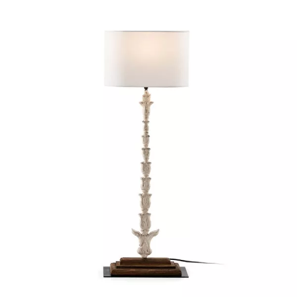 Lampe de Table 30x15x76 Métal Bois Blanc avec abat-jour Blanc