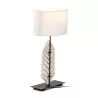 Lampe de Table 30x13x46 Métal Bois Blanc avec abat-jour Blanc