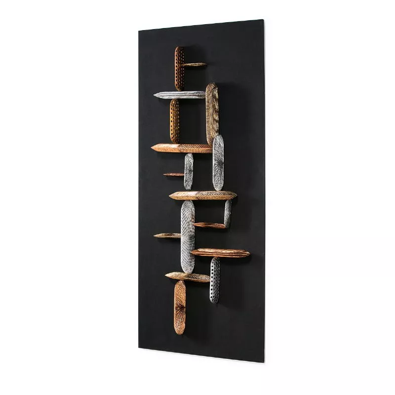 Sculpture murale 80x11x180 Toile Noir Bois Multicouleur