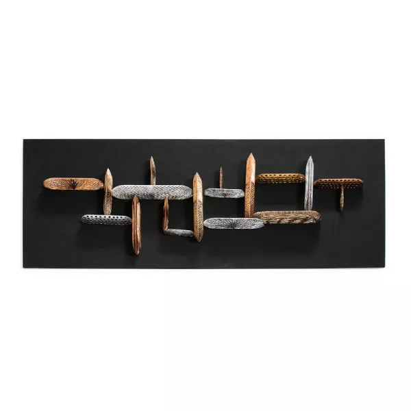 Sculpture murale 80x11x180 Toile Noir Bois Multicouleur