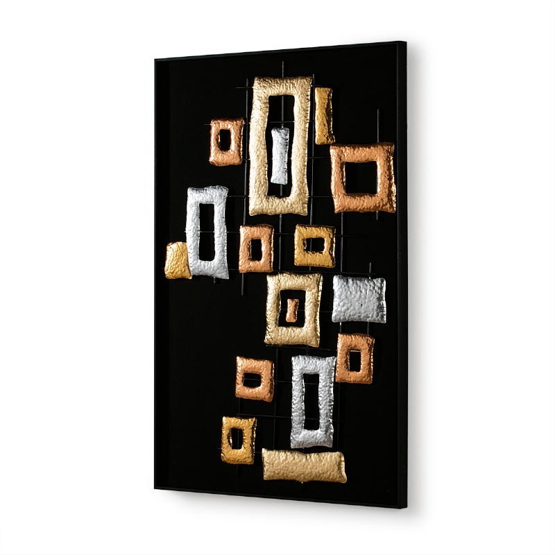 Sculpture murale 80x4x120 Bois Noir Métal Multicouleur