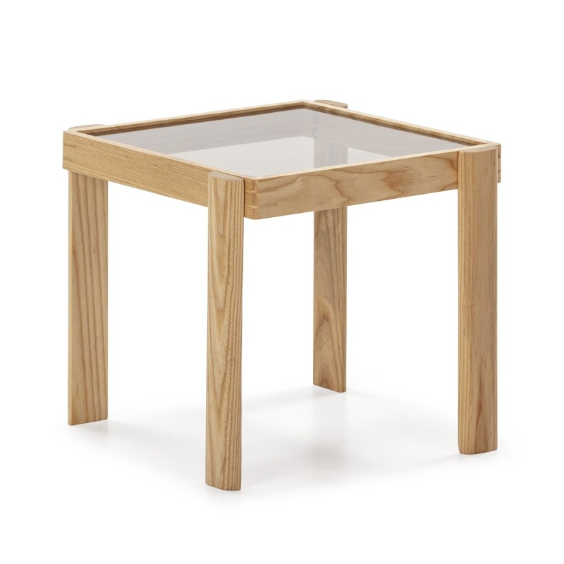 Table d'appoint, bout de canapé, bout de canapé 43x41x40 Verre Fumé Bois Naturel