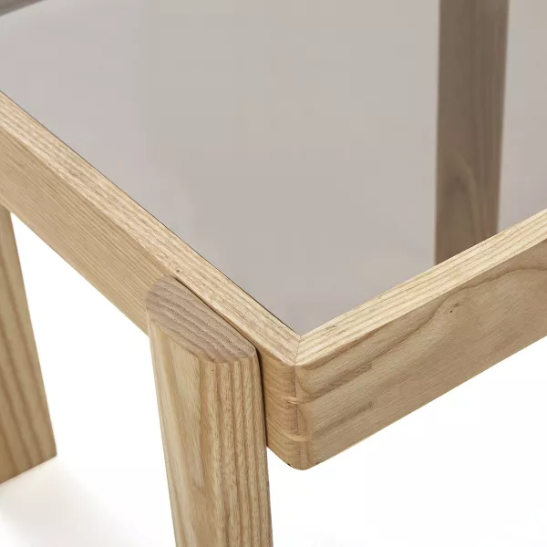 Table d'appoint, bout de canapé, bout de canapé 43x41x40 Verre Fumé Bois Naturel