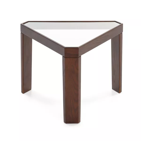 Table d'appoint, bout de canapé, bout de canapé 54x47x40 Verre Bois Marron Fonce