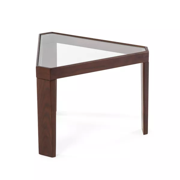 Table d'appoint, bout de canapé, bout de canapé 54x47x40 Verre Bois Marron Fonce