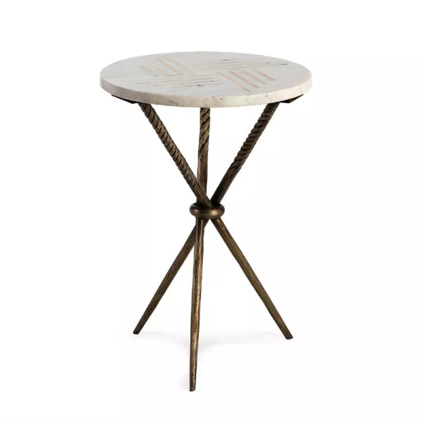 Table d'appoint, bout de canapé,bout de canapé 40x40x58 cm Métal Doré Marbre Blanc