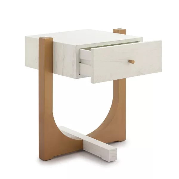 Bedside Table 51X45X61 Wood White Metal Golden to associate with Beds Vintage Headboard Bedside Valet for a Retro Touch