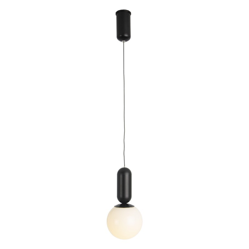 Lampe suspendue 12x12x25 Métal Noir Verre Blanc