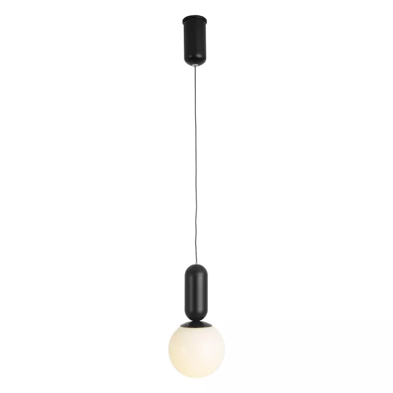 Lampe suspendue 12x12x25 Métal Noir Verre Blanc