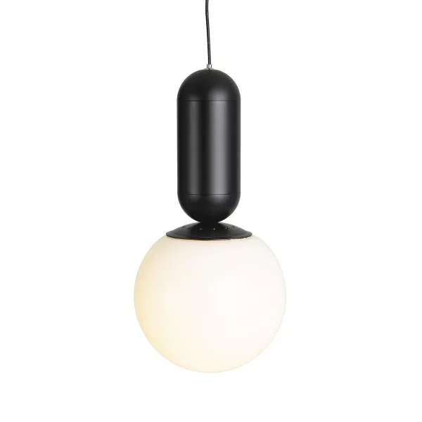 Lampe suspendue 12x12x25 Métal Noir Verre Blanc