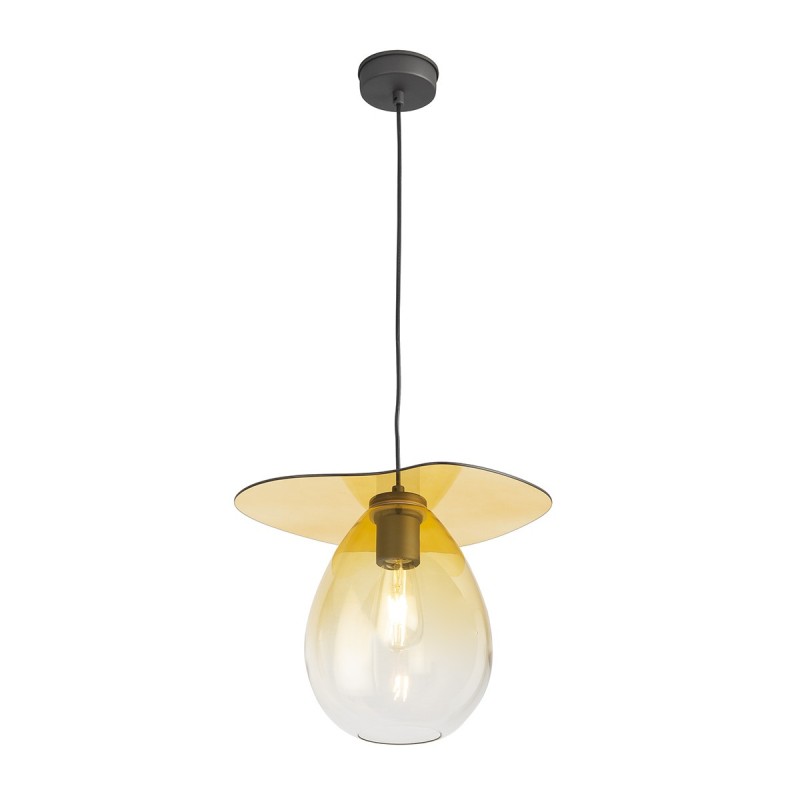 Lampe suspendue 34x33x31 Métal Noir Verre Ambre