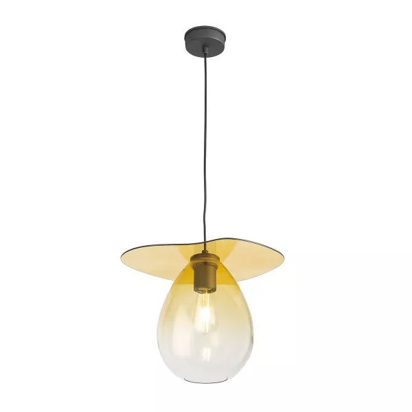 Lampe suspendue 34x33x31 Métal Noir Verre Ambre