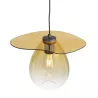 Lampe suspendue 34x33x31 Métal Noir Verre Ambre