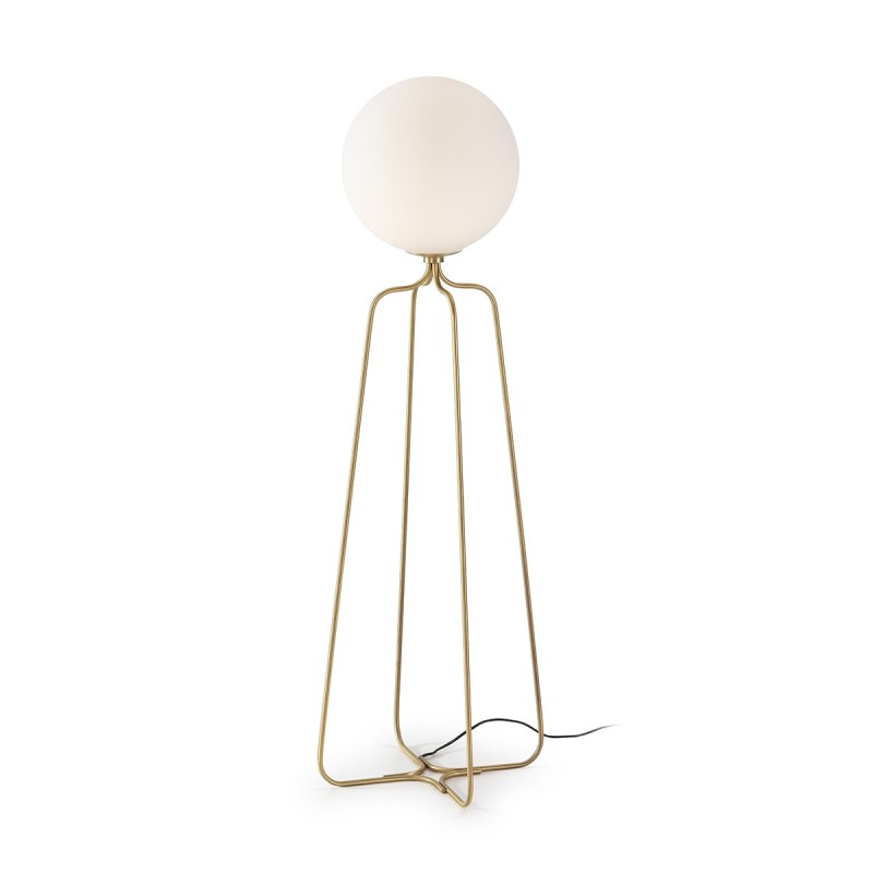 Lampadaire 51x37x170 Métal Doré Verre Blanc