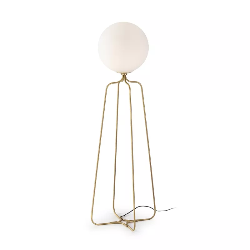 Lampadaire 51x37x170 Métal Doré Verre Blanc