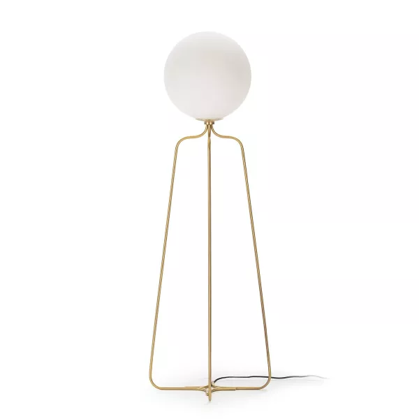 Lampadaire 51x37x170 Métal Doré Verre Blanc