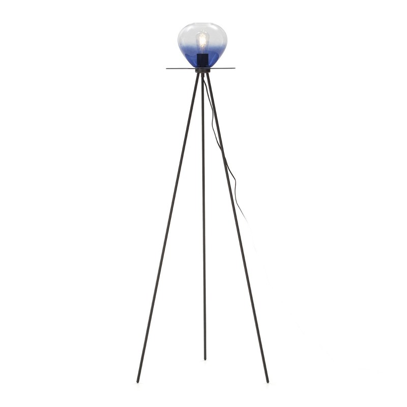 Lampadaire 60x60x160 Métal Noir Verre Bleu