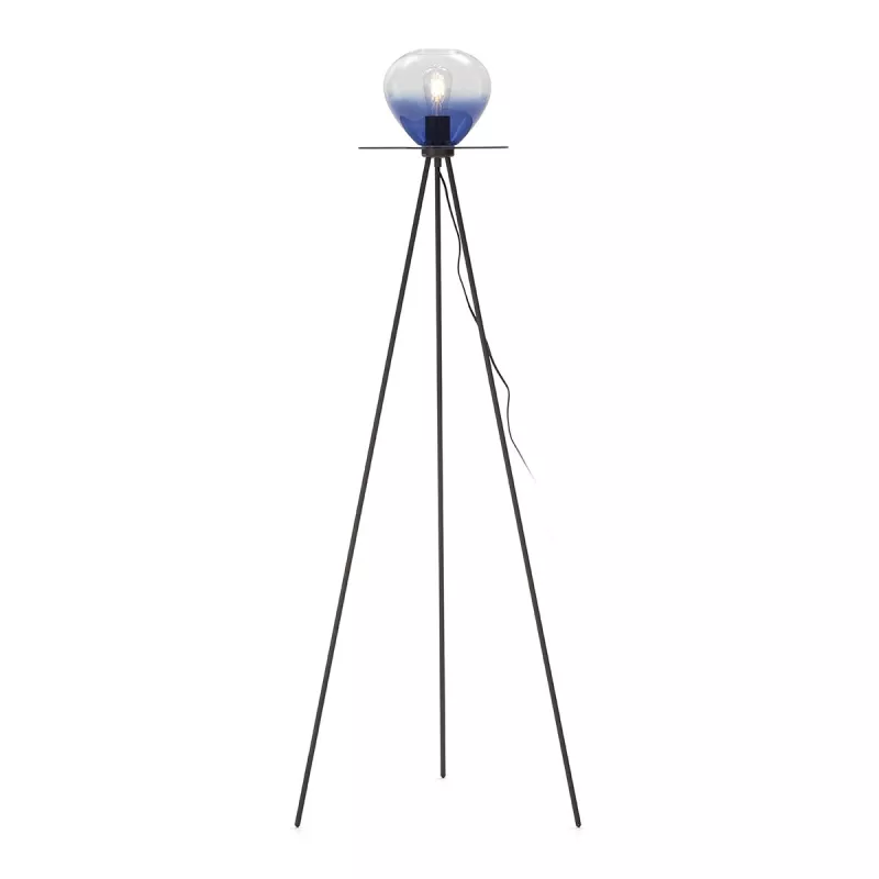 Lampadaire 60x60x160 Métal Noir Verre Bleu