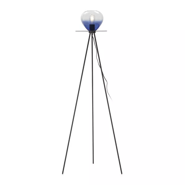 Lampadaire 60x60x160 Métal Noir Verre Bleu