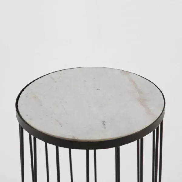 Table d'appoint, bout de canapé, bout de canapé 38x48 Métal Marbre Blanc