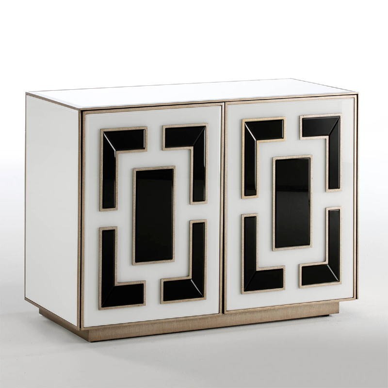 Buffet 2 portes 98x45x74 Verre Blanc Noir