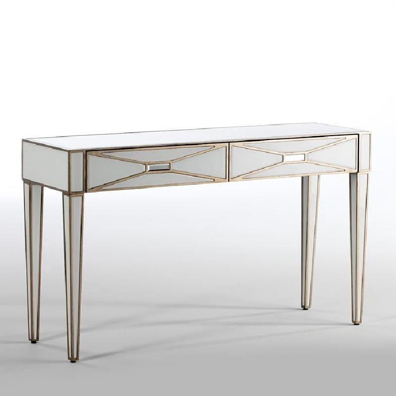 Console 2 tiroirs 133x40x78 Miroir Verre Blanc MDF Doré