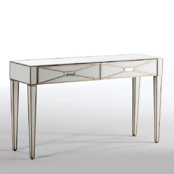 Console 2 tiroirs 133x40x78 Miroir Verre Blanc MDF Doré