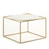 Table d'appoint, bout de canapé 60x60x40 Métal Doré Marbre Blanc