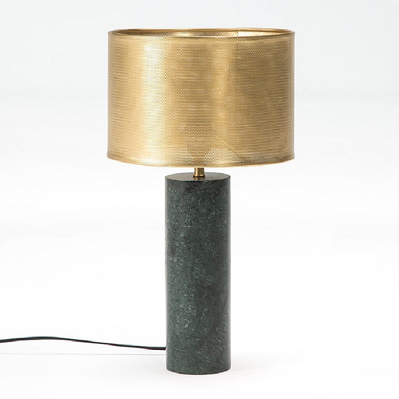 Lampe de Table 11x11x40 Marbre Vert avec abat-jour Métal Bronze (28x19) à associer à Lampes De Table Industrielles En Métal Et B