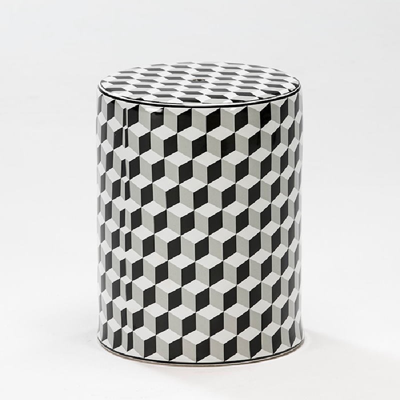 Tabouret bas 33x43 Céramique Blanc Noir Gris