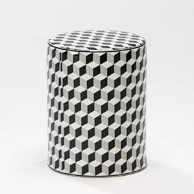 Tabouret bas 33x43 Céramique Blanc Noir Gris