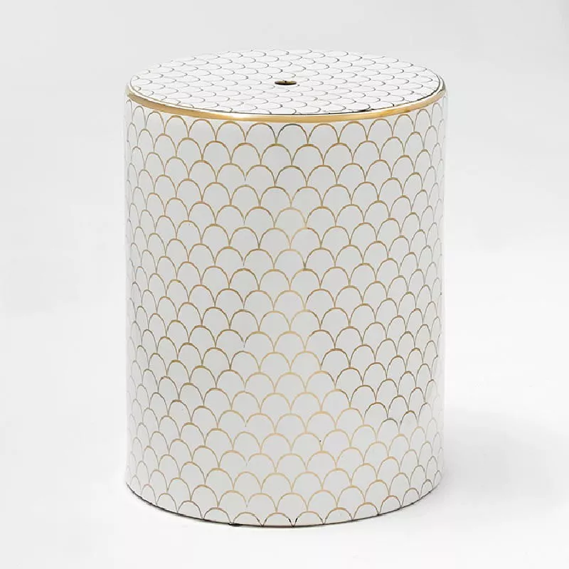 Tabouret bas 33x43 Céramique Blanc Doré Modèle 3