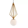 Lampe suspendue 23x23x68 Verre Blanc Métal Doré