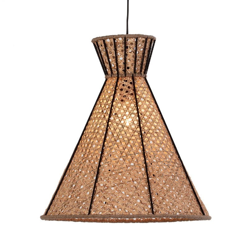 Lampe suspendue 42x42x43 Métal Noir Rotin Naturel