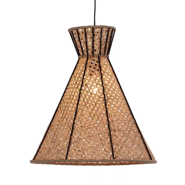 Lampe suspendue 42x42x43 Métal Noir Rotin Naturel