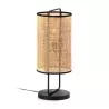 Lampe de Table 27x27x67 Métal Noir Rotin Naturel