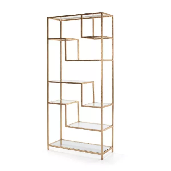 Étagère 91x38x203 Verre Métal Doré à associer à Etageres En Rotin Pour Un Style Naturel