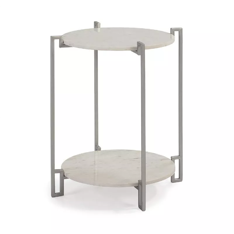 Table d'appoint, bout de canapé, bout de canapé 50x50x60 Marbre Blanc Métal Argent