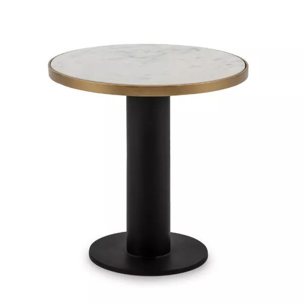 Table d'appoint, bout de canapé, bout de canapé 50x50x51 Marbre Blanc Métal Doré Noir