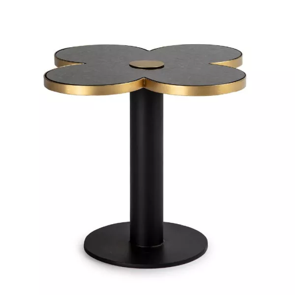 Table d'appoint, bout de canapé, bout de canapé 60x60x50 Granit Noir Métal Doré Noir