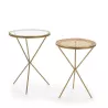 Set 2 Side Table 49X49X67 Glass Rattan Metal Golden to associate with Weather Resistant Garden Coffee Tables