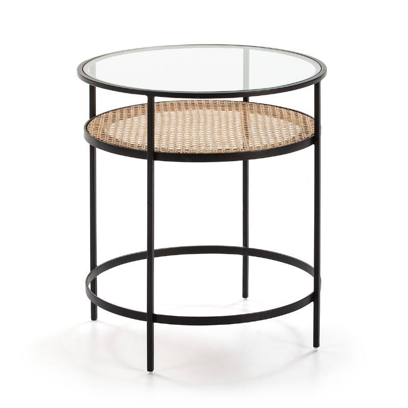 Side Table 55X55X62 Glass Rattan Metal Black to associate with Designer Coffee Tables For Dining Room