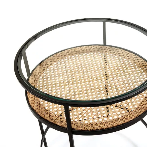 Side Table 55X55X62 Glass Rattan Metal Black to associate with Modern Coffee Tables for an Elegant Interior