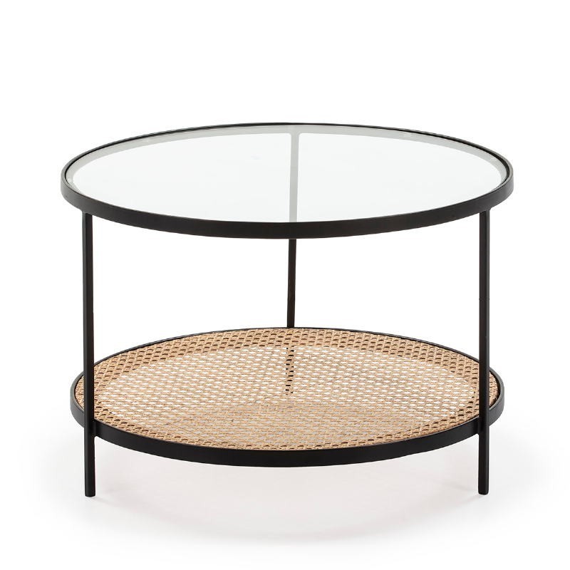 Coffee Table 66X66X45 Glass Rattan Metal Black to associate with Functional and stylish kitchen coffee tables