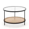 Kaffeetisch 66X66X45 Glas/Rattan/Metall Schwarz mit assoziieren Zeitgenössische Couchtische aus Leder