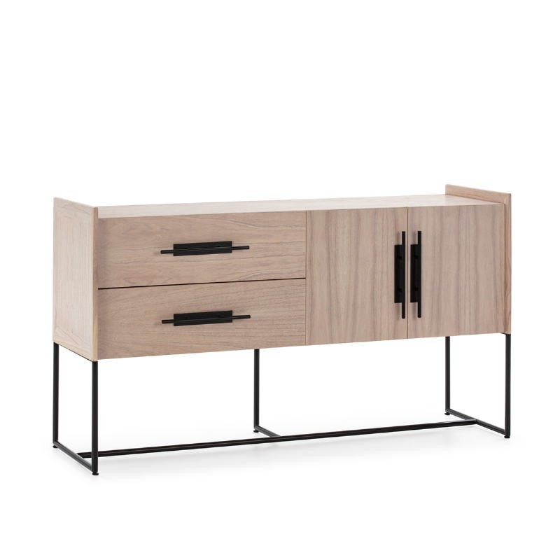 Buffet 2 portes 2 tiroirs 150x46x86 Bois Naturel Métal Noir