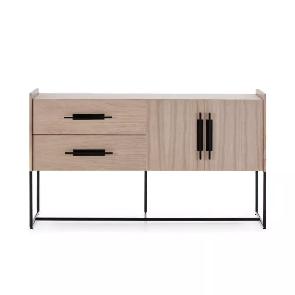 Buffet 2 portes 2 tiroirs 150x46x86 Bois Naturel Métal Noir