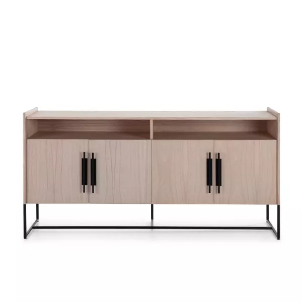 Buffet 4  portes 180x46x94 Bois Naturel Métal Noir